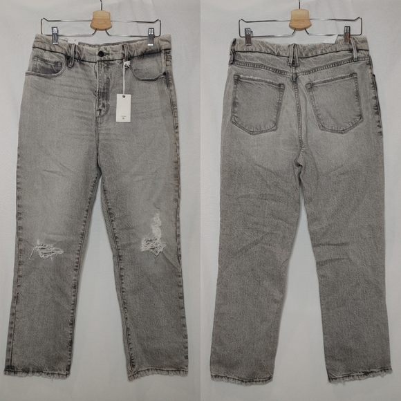 Good American Denim - Good American Good Boy Distressed Jeans Style# GBFH062BT 12 31 Washed Gray NEW